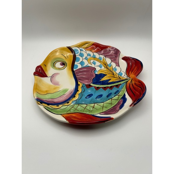Dario Farrucci 90's Design Ceramic Fish Plate Hand Painted  10" Whimsical # 1 - Picture 6 of 7